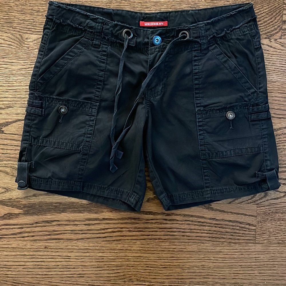 Straight Leg Black Shorts with a Cargo look